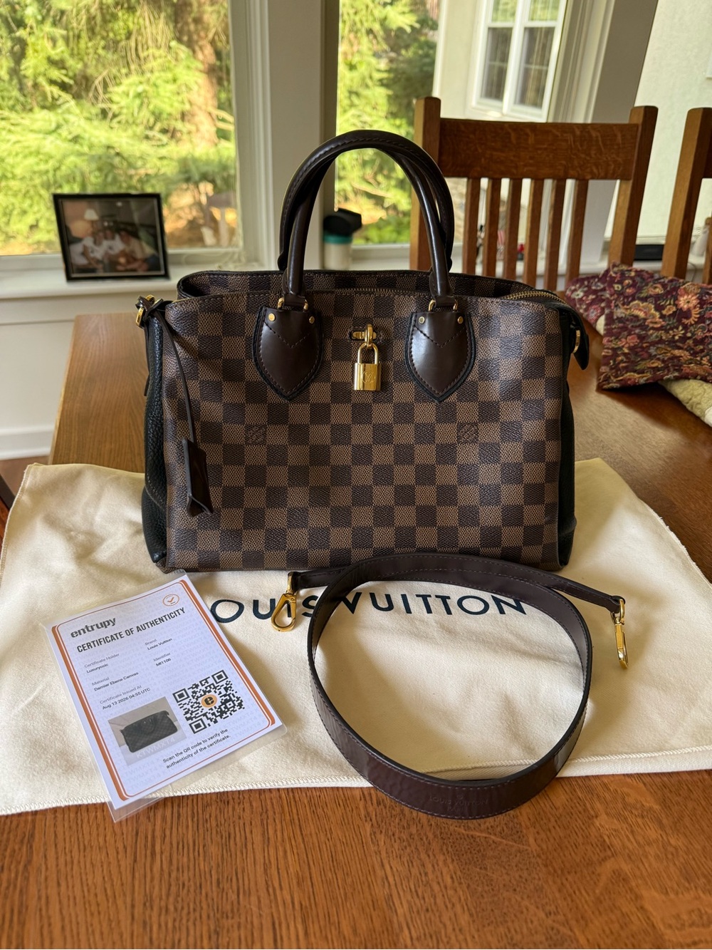 Louis Vuitton Brown Damier Ebene Canvas Normandy with black leather